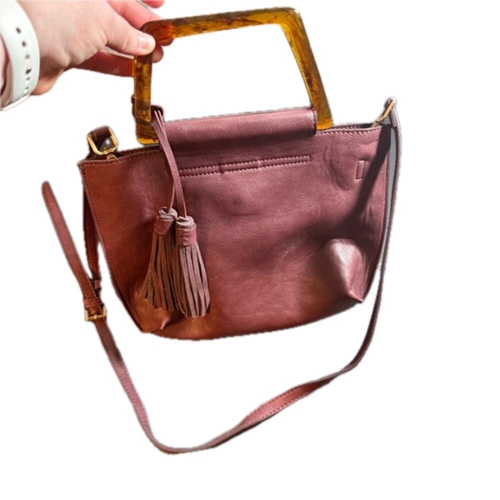 Anthropologie Wine Red Tassel Acrylic Handle Purse With Wallet Small Medium - Picture 1 of 15